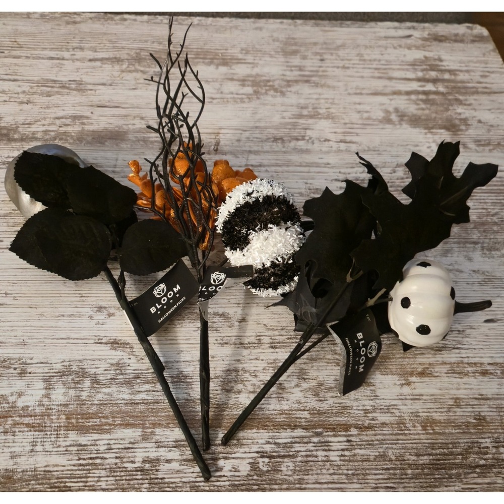 Bloom Room Halloween Floral Picks Lot 3 Skull Pumpkin Rose Orange Black NWT